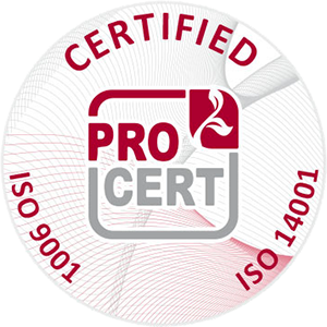 Sme držiteľmi certifikátov ISO 9001: 2016 a ISO 14001: 2016
